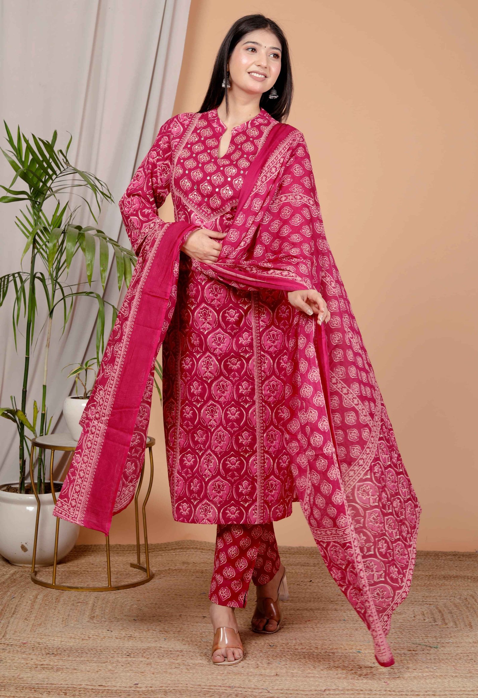 Fuchsia Bloom Cotton Suit Set
